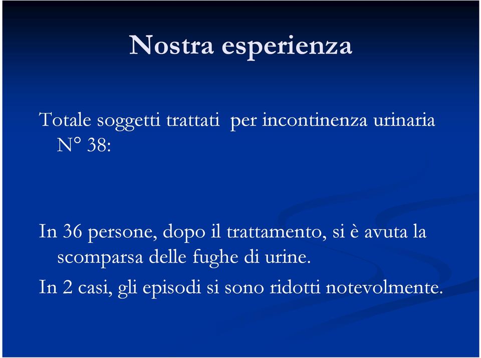 trattamento, si è avuta la scomparsa delle fughe di