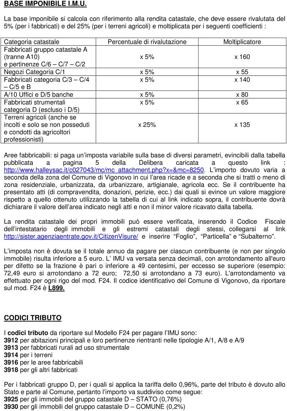 coefficienti : Categoria catastale Percentuale di rivalutazione Moltiplicatore Fabbricati gruppo catastale A (tranne A10) x 5% x 160 e pertinenze C/6 C/7 C/2 Negozi Categoria C/1 x 5% x 55 Fabbricati