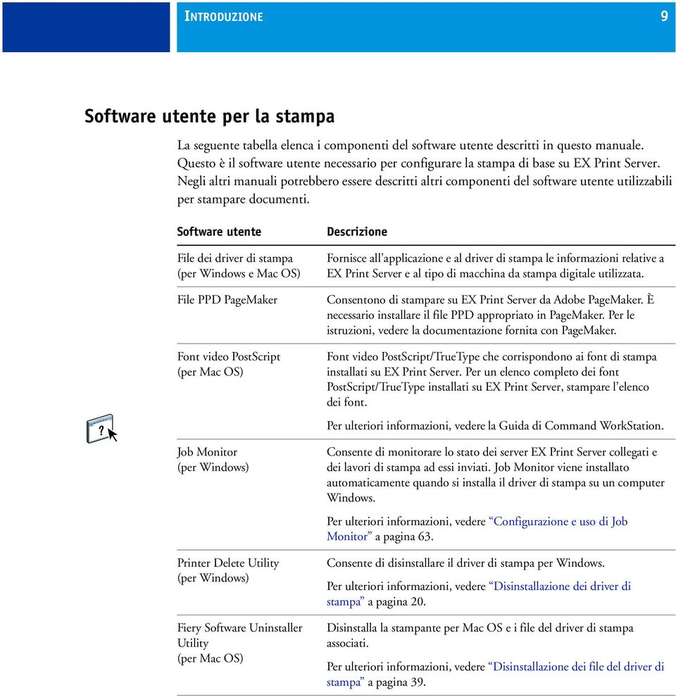 Negli altri manuali potrebbero essere descritti altri componenti del software utente utilizzabili per stampare documenti.