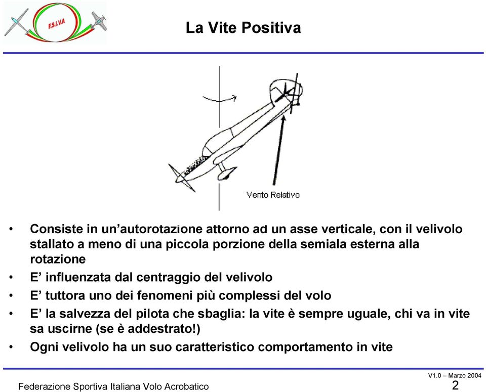 tuttora uno dei fenomeni più complessi del volo E la salvezza del pilota che sbaglia: la vite è sempre