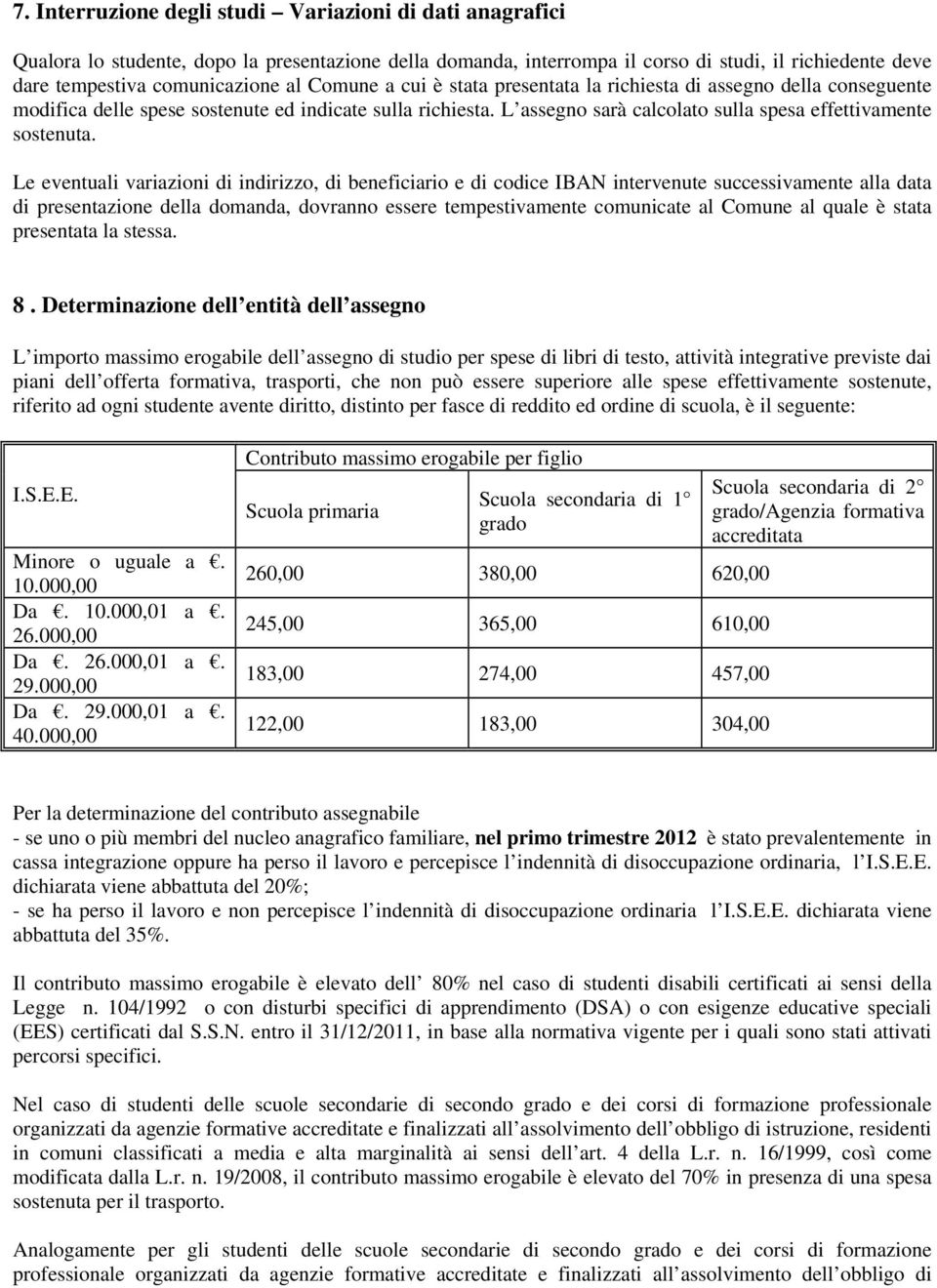 Le eventuali variazioni di indirizzo, di beneficiario e di codice IBAN intervenute successivamente alla data di presentazione della domanda, dovranno essere tempestivamente comunicate al Comune al