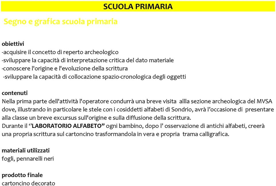 del MVSA dove, illustrando in particolare le stele con i cosiddetti alfabeti di Sondrio, avrà l occasione di presentare alla classe un breve excursus sull'origine e sulla diffusione della scrittura.