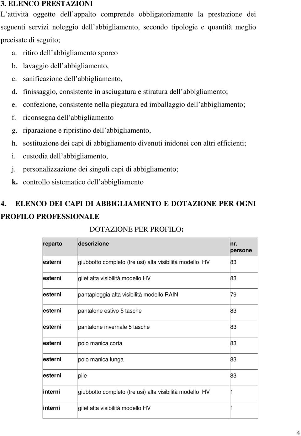 confezione, consistente nella piegatura ed imballaggio dell abbigliamento; f. riconsegna dell abbigliamento g. riparazione e ripristino dell abbigliamento, h.