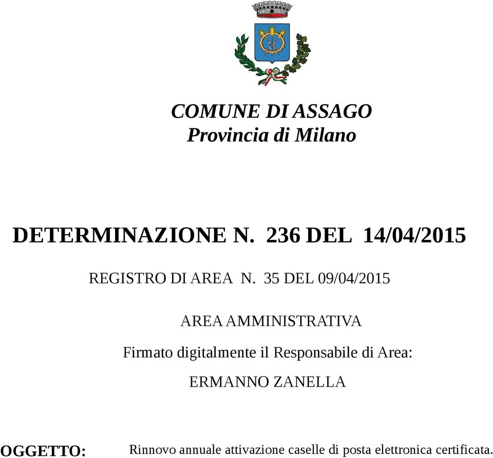 35 DEL 09/04/2015 AREA AMMINISTRATIVA Firmato digitalmente il