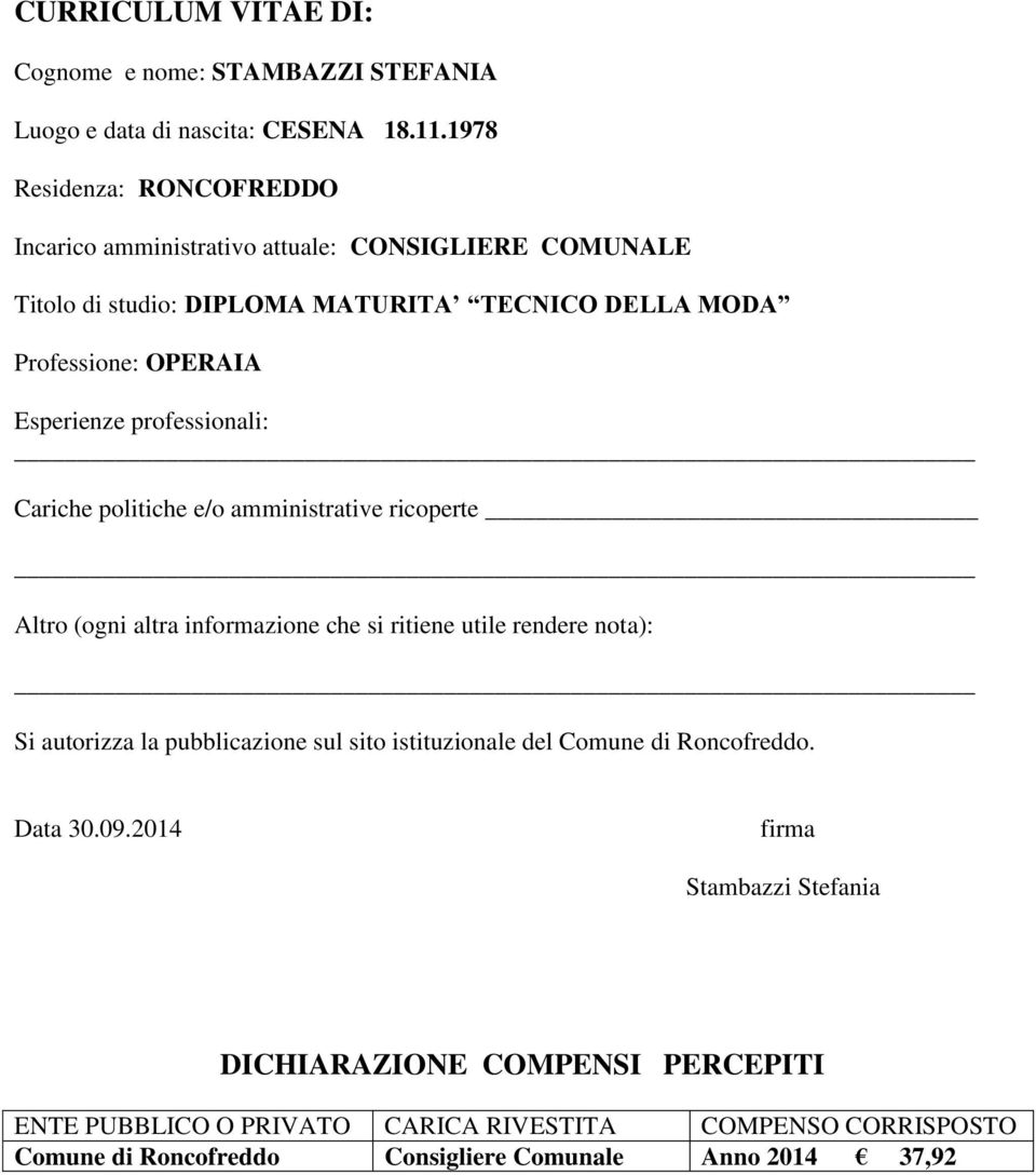 1978 Titolo di studio: DIPLOMA MATURITA TECNICO DELLA MODA