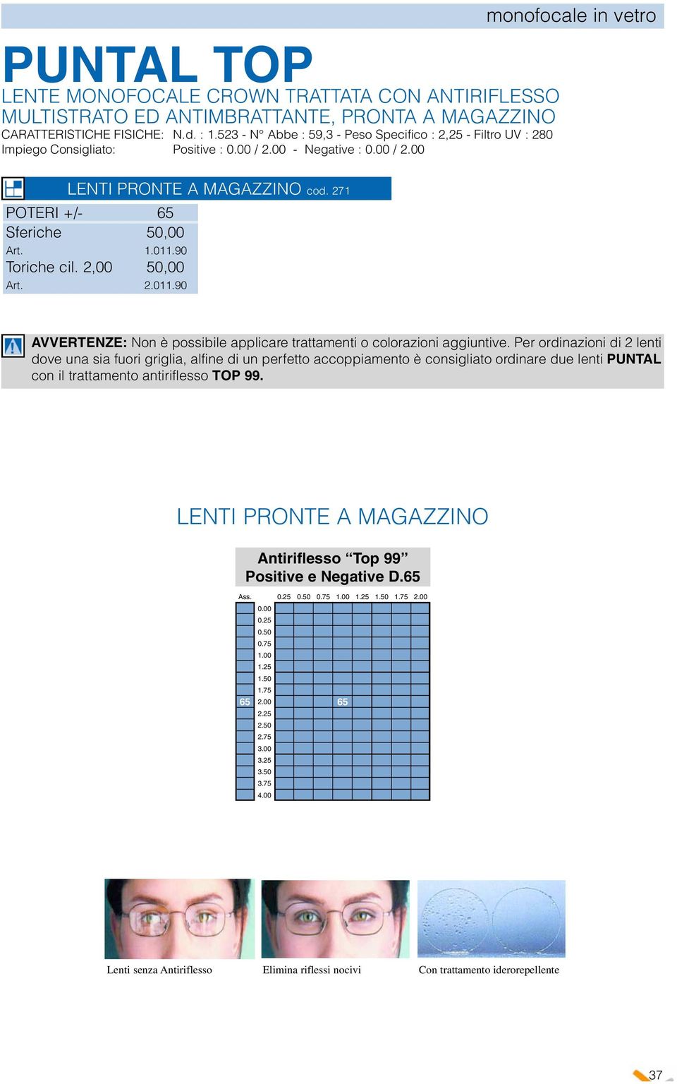 011.90 Toriche cil. 2,00 50,00 Art. 2.011.90 monofocale in vetro AVVERTENZE: Non è possibile applicare trattamenti o colorazioni aggiuntive.