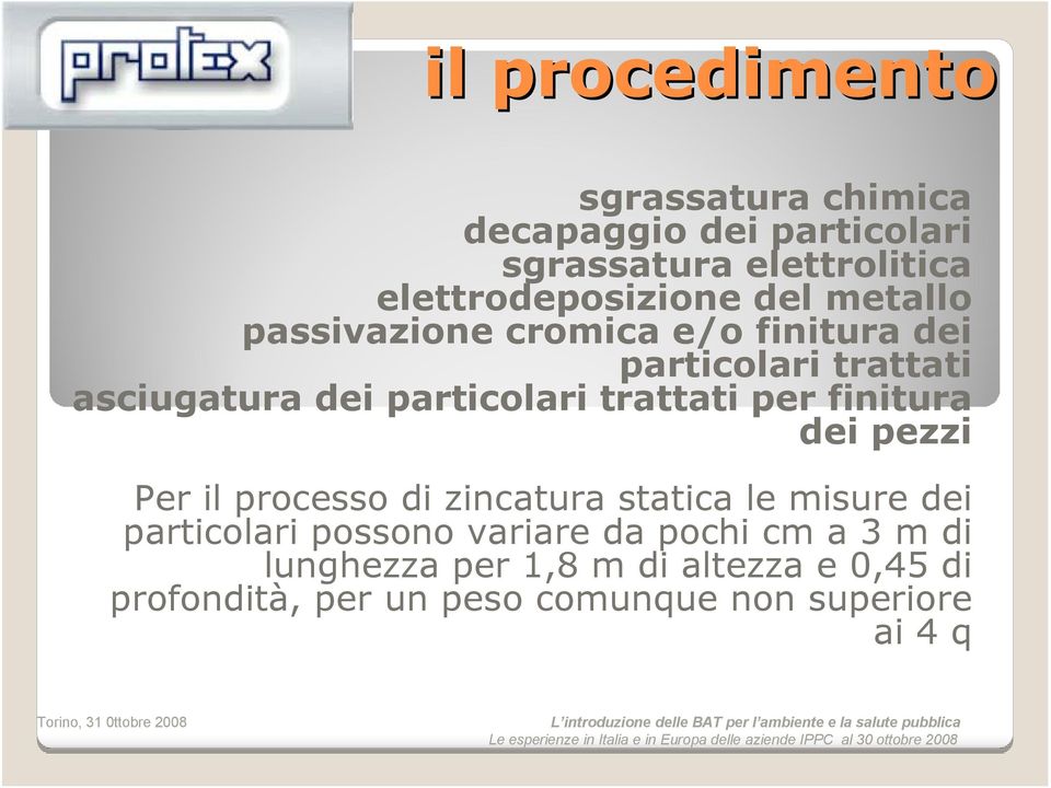 per finitura dei pezzi Per il processo di zincatura statica le misure dei particolari possono variare da