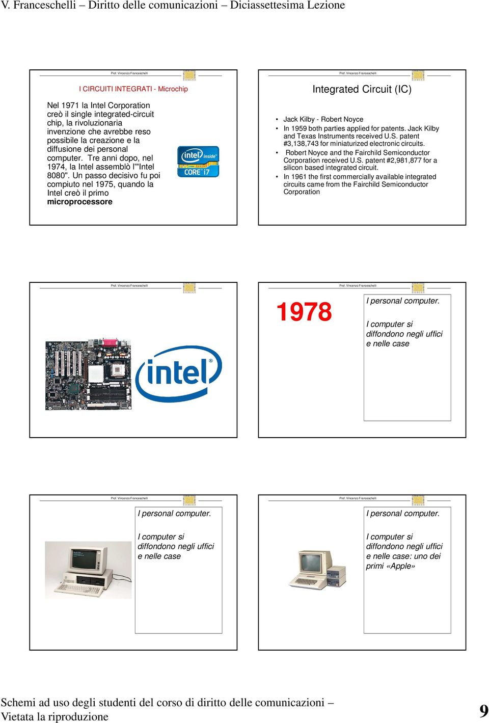 Un passo decisivo fu poi compiuto nel 1975, quando la Intel creò il primo microprocessore Integrated Circuit (IC) Jack Kilby - Robert Noyce In 1959 both parties applied for patents.