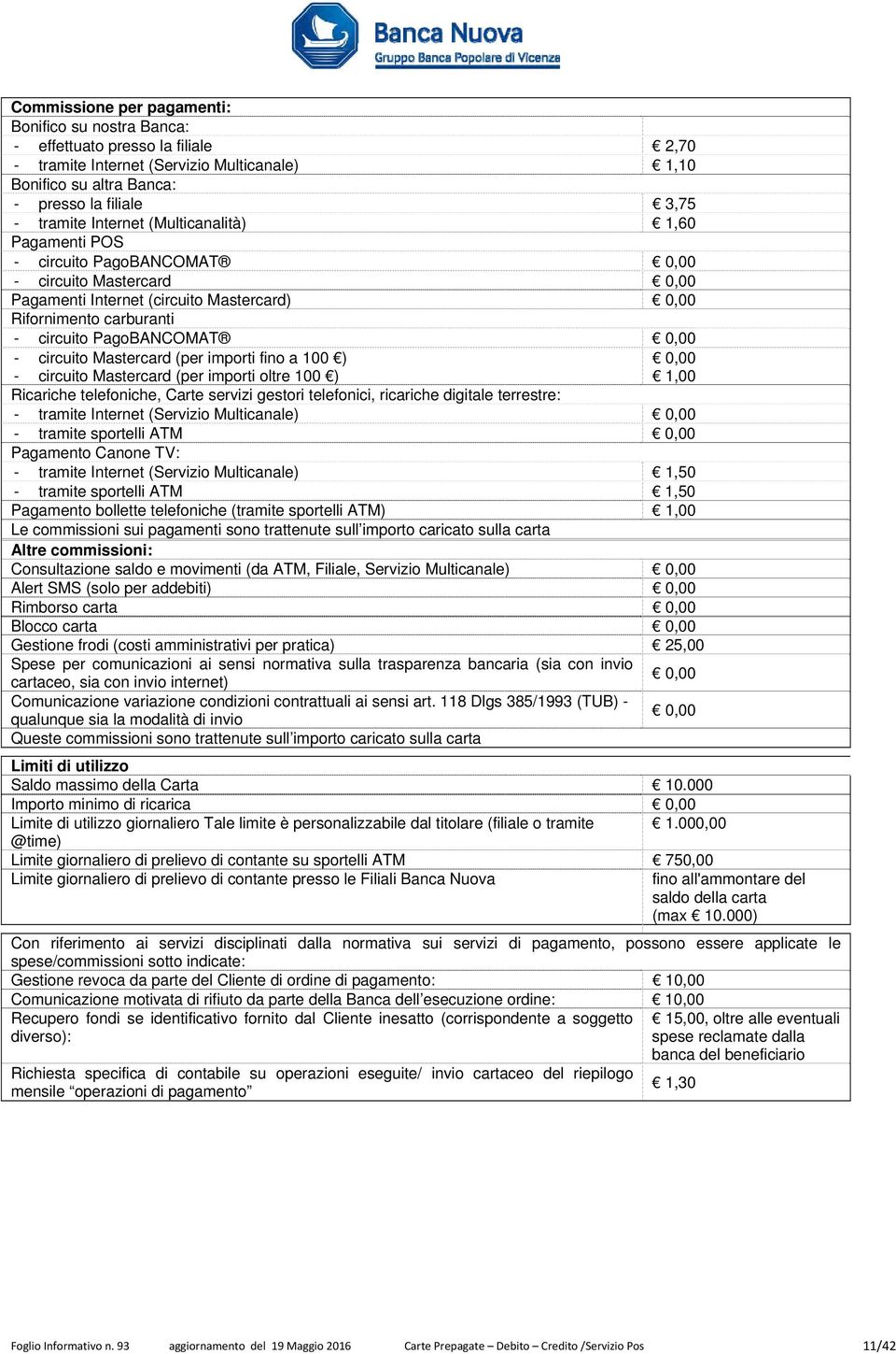 Mastercard (per importi fino a 100 ) - circuito Mastercard (per importi oltre 100 ) 1,00 Ricariche telefoniche, Carte servizi gestori telefonici, ricariche digitale terrestre: - tramite Internet