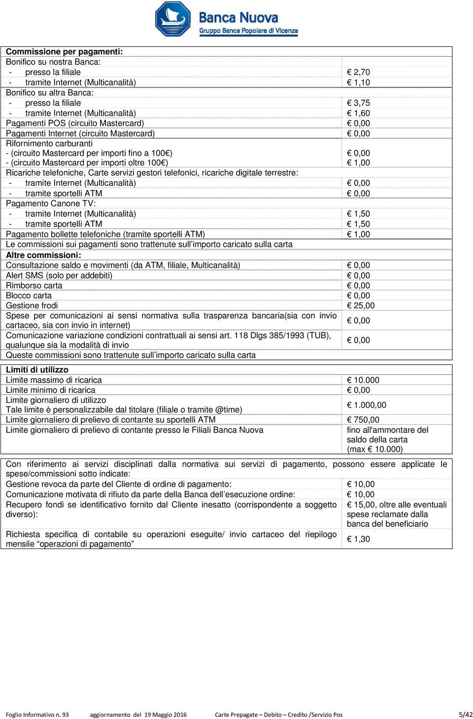 importi oltre 100 ) 1,00 Ricariche telefoniche, Carte servizi gestori telefonici, ricariche digitale terrestre: - tramite Internet (Multicanalità) - tramite sportelli ATM Pagamento Canone TV: -