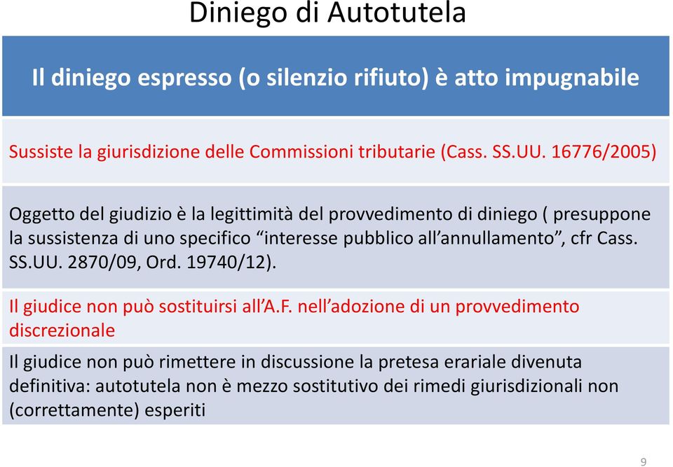 annullamento, cfr Cass. SS.UU. 2870/09, Ord. 19740/12). Il giudice non può sostituirsi all A.F.