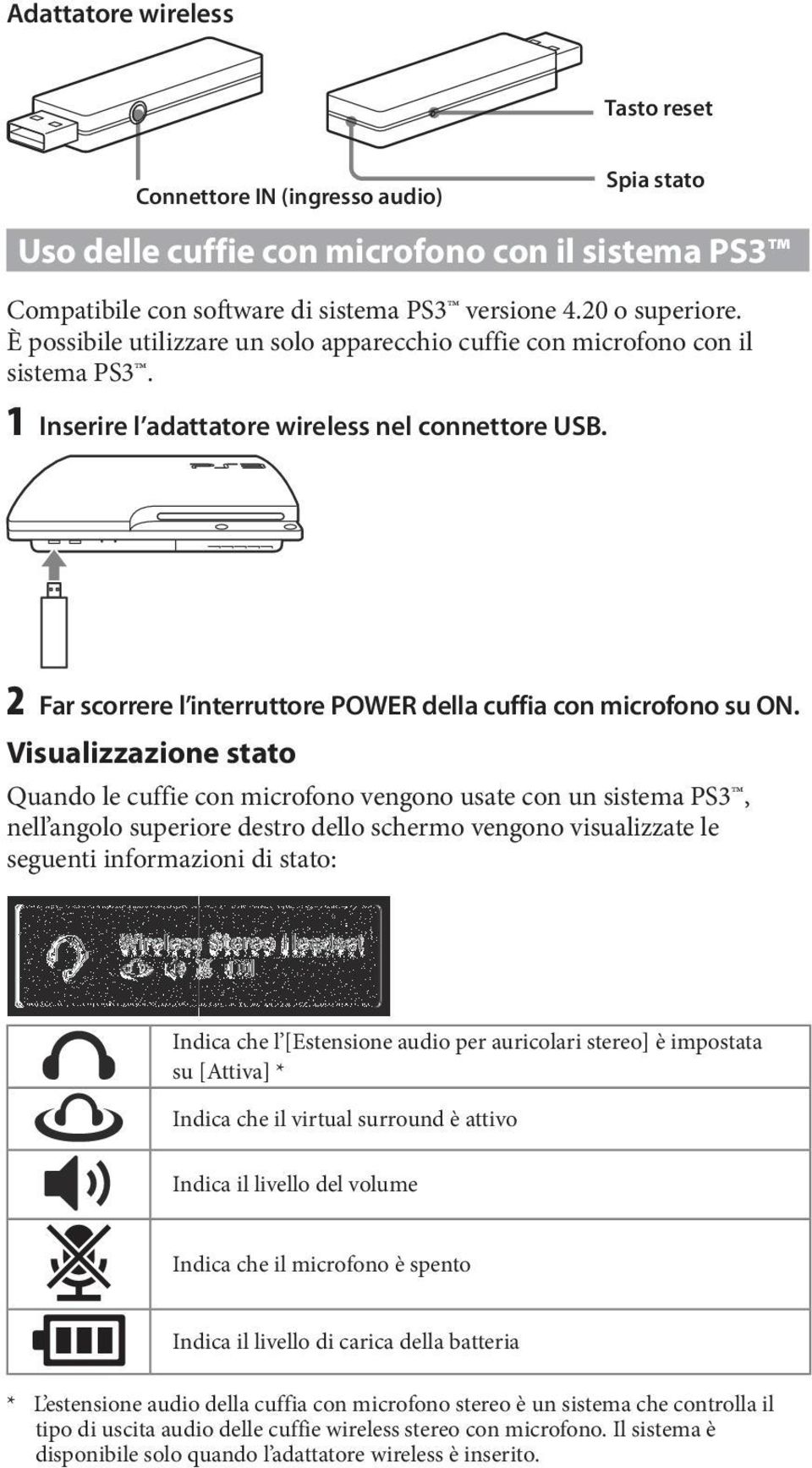 2 Far scorrere l interruttore POWER della cuffia con microfono su ON.