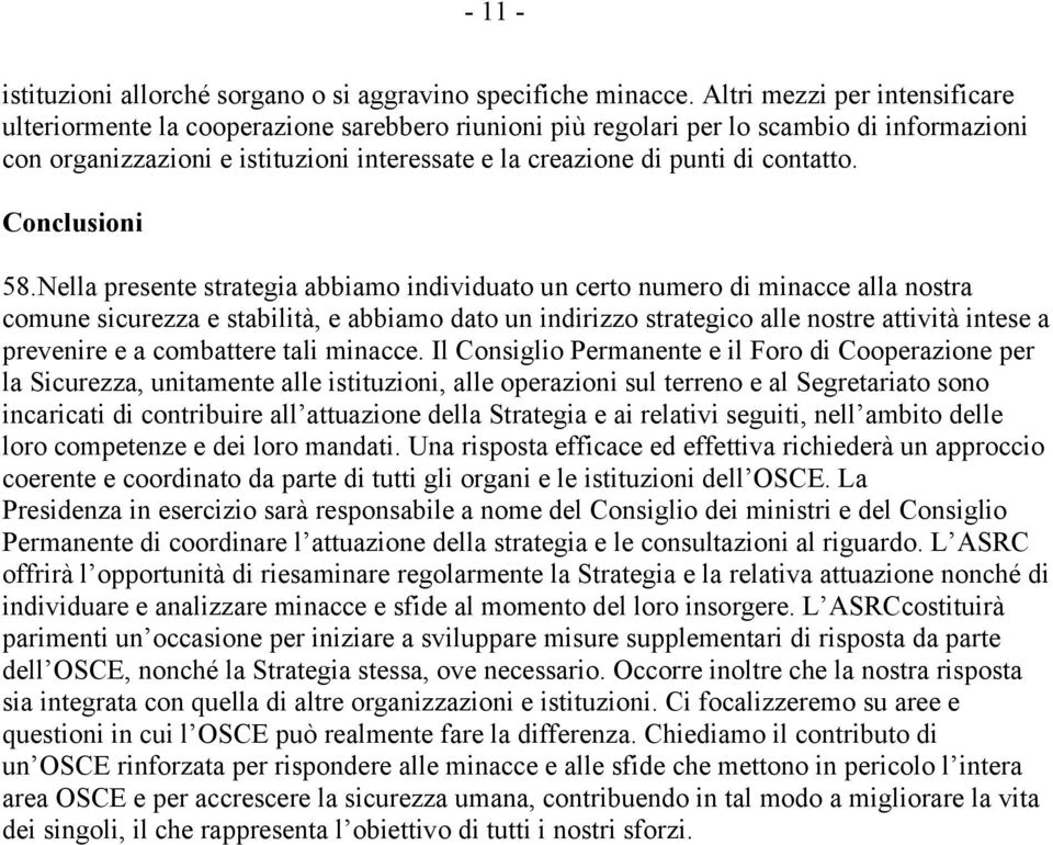 contatto. Conclusioni 58.