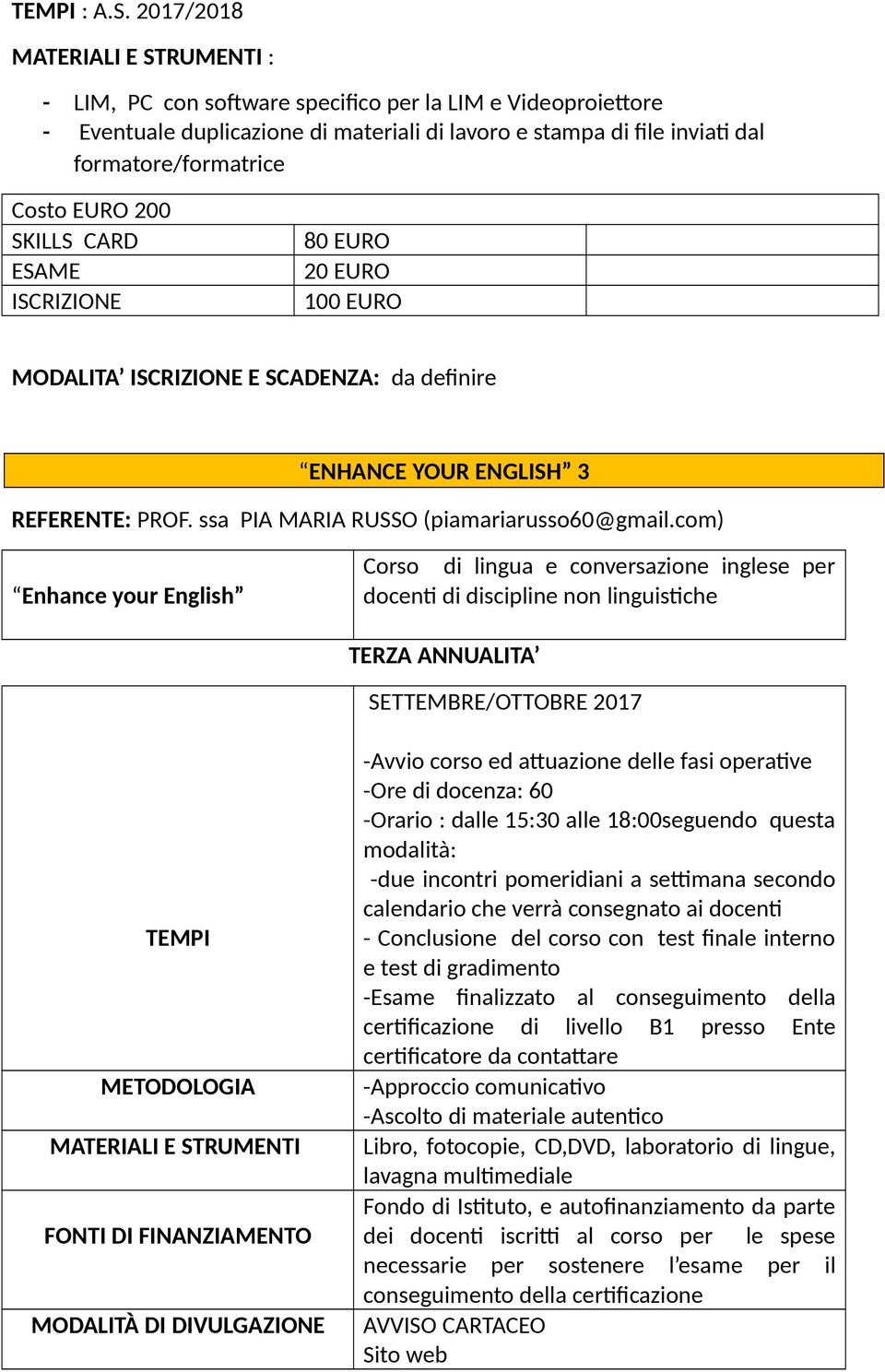 ENGLISH 3 REFERENTE: PROF. ssa PIA MARIA RUSSO (piamariarusso60@gmail.