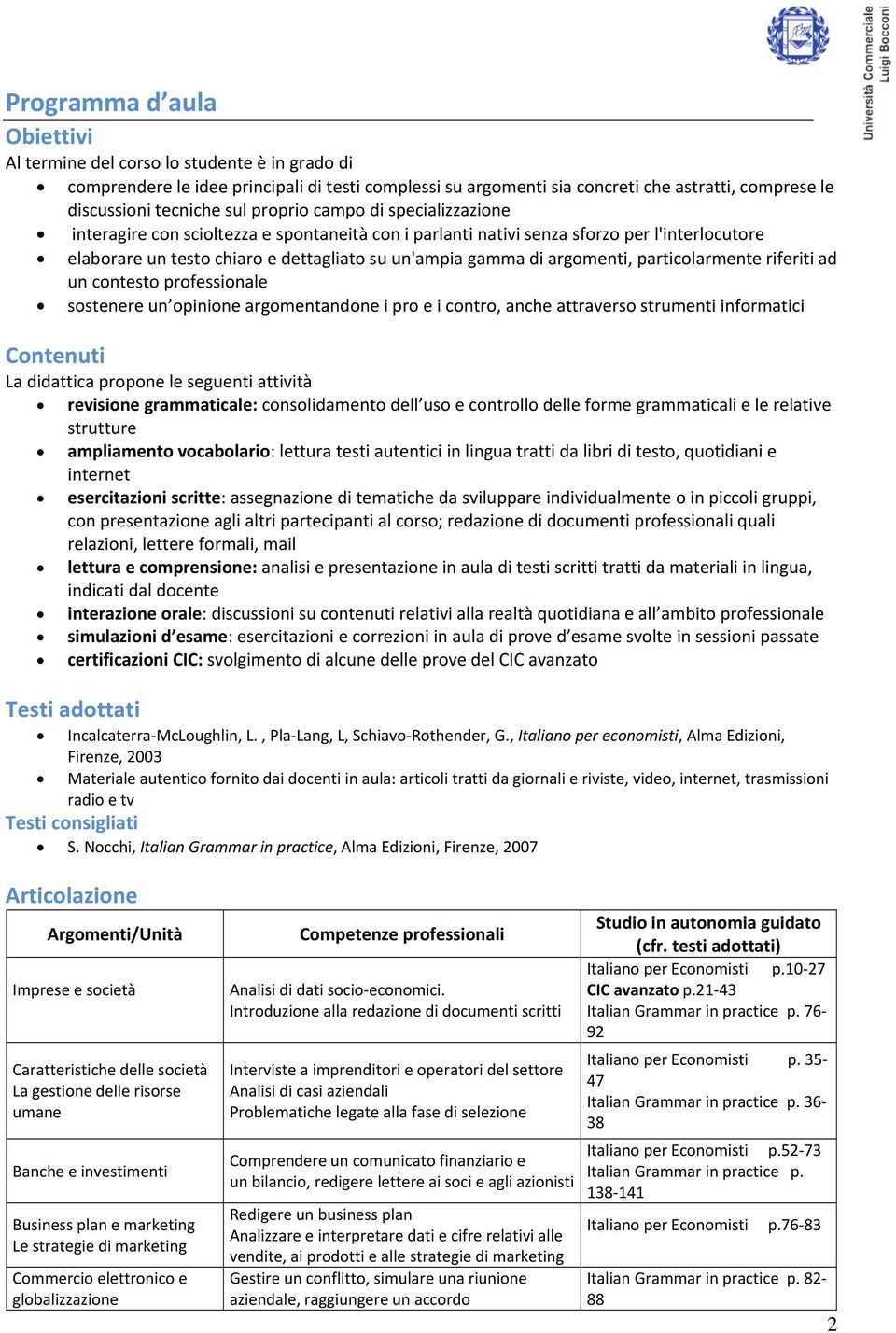 argomenti, particolarmente riferiti ad un contesto professionale sostenere un opinione argomentandone i pro e i contro, anche attraverso strumenti informatici Contenuti La didattica propone le