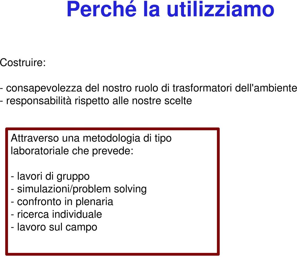 Attraverso una metodologia di tipo laboratoriale che prevede: - lavori di