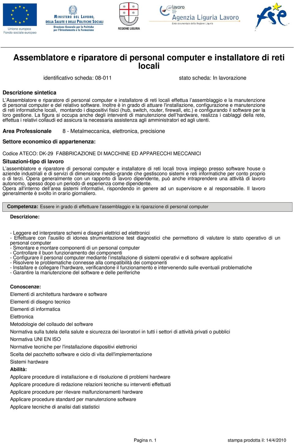 Inoltre è in grado di attuare l'installazione, configurazione e manutenzione di reti informatiche locali, montando i dispositivi fisici (hub, switch, router, firewall, etc.