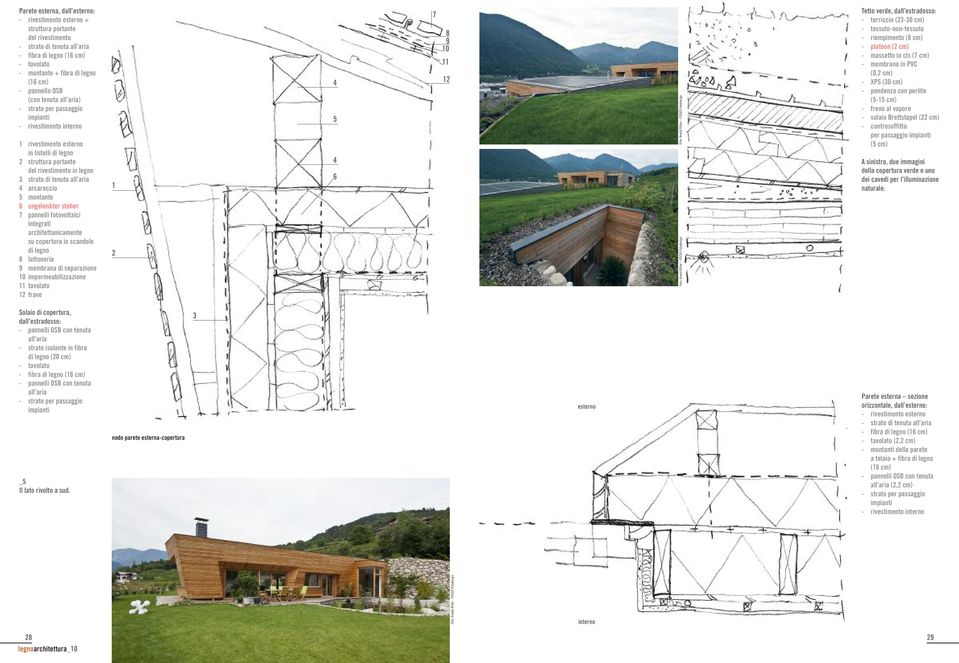 all aria arcareccio 5 montante 6 ungelenkter steher 7 pannelli fotovoltaici integrati architettonicamente su copertura in scandole di legno 8 lattoneria 9 membrana di separazione 10