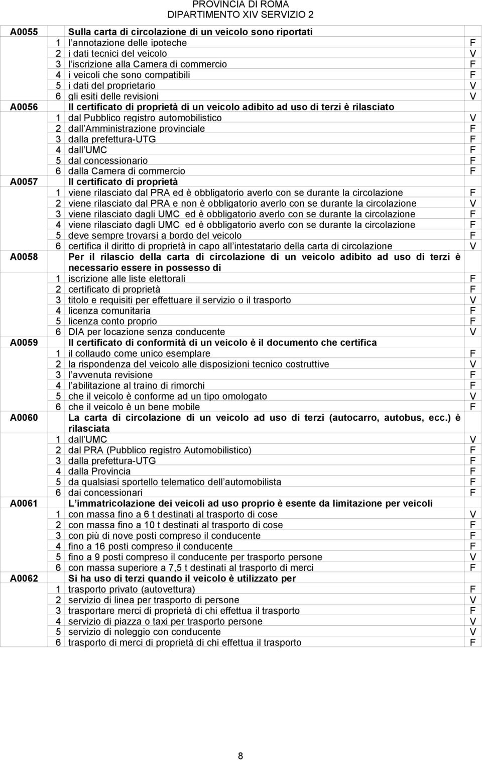 terzi è rilasciato 1 dal Pubblico registro automobilistico 2 dall Amministrazione provinciale 3 dalla prefettura-utg 4 dall UMC 5 dal concessionario 6 dalla Camera di commercio Il certificato di