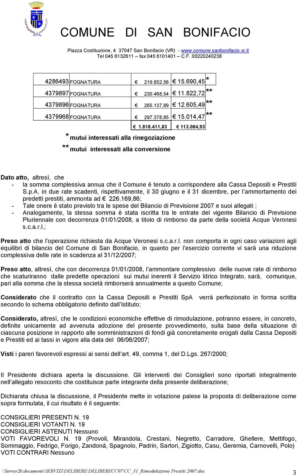 Prestiti S.p.A. in due rate scadenti, rispettivamente, il 30 giugno e il 31 dicembre, per l ammortamento dei predetti prestiti, ammonta ad 226.