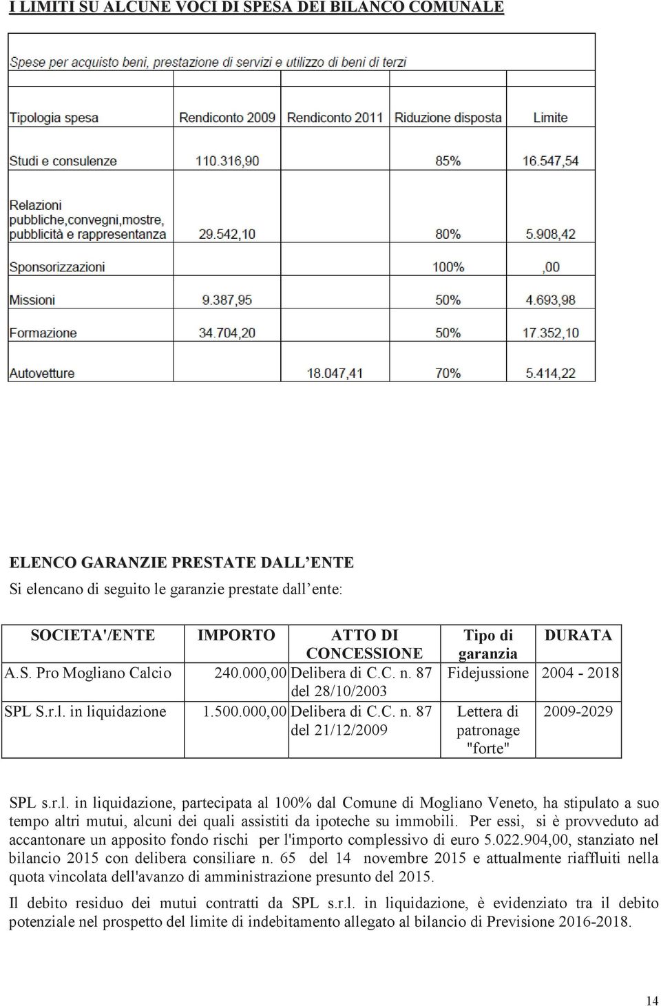 r.l. in liquidazione, partecipata al 100% dal Comune di Mogliano Veneto, ha stipulato a suo tempo altri mutui, alcuni dei quali assistiti da ipoteche su immobili.