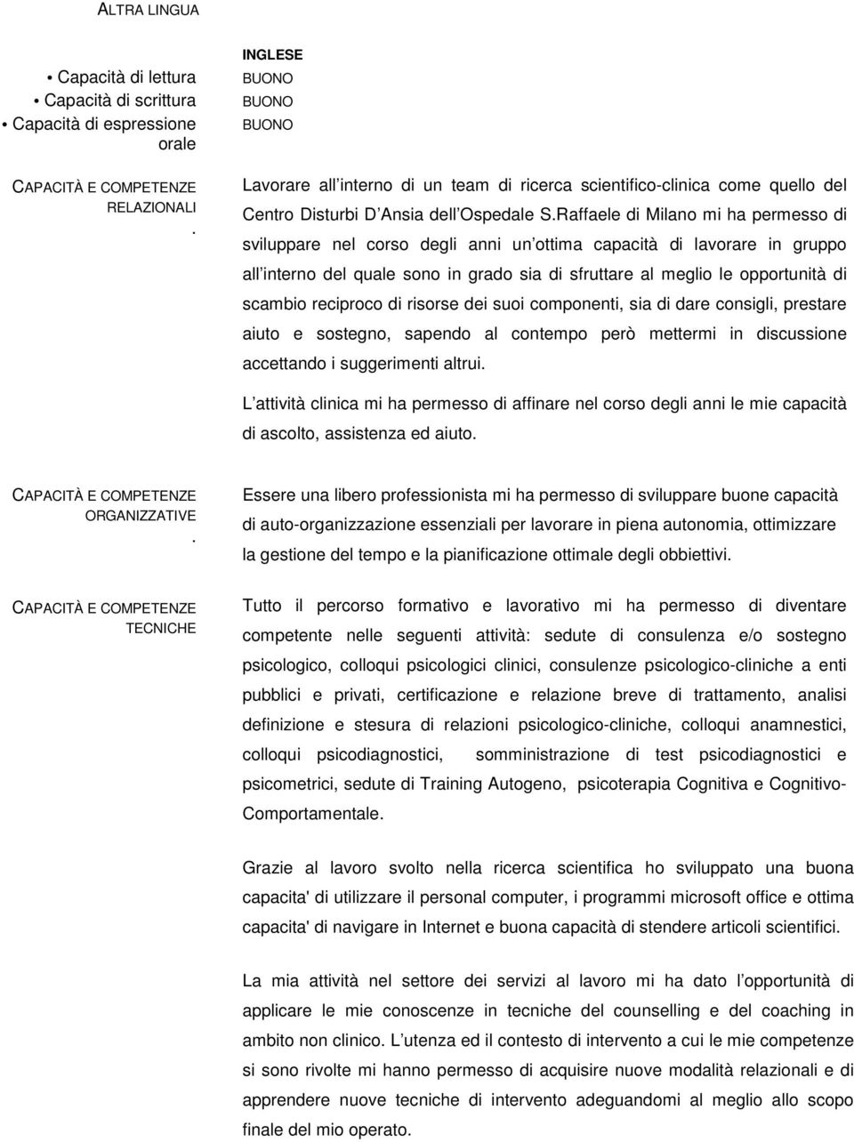 Raffaele di Milano mi ha permesso di sviluppare nel corso degli anni un ottima capacità di lavorare in gruppo all interno del quale sono in grado sia di sfruttare al meglio le opportunità di scambio