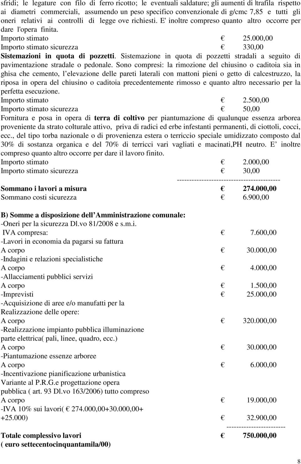 000,00 Importo stimato sicurezza 330,00 Sistemazioni in quota di pozzetti. Sistemazione in quota di pozzetti stradali a seguito di pavimentazione stradale o pedonale.