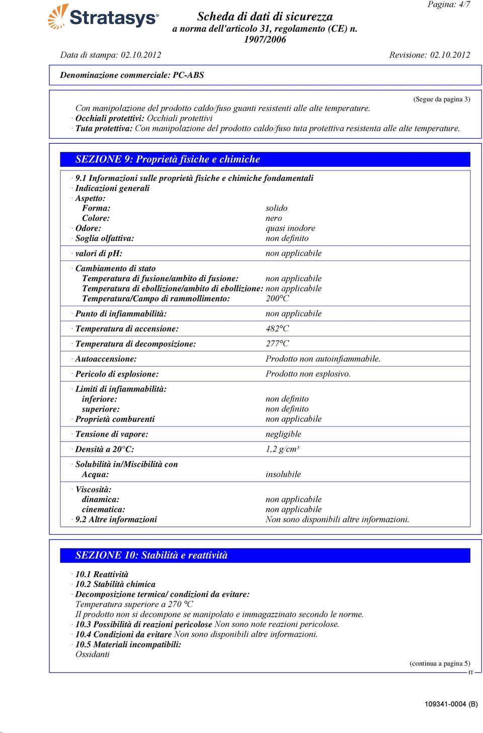 1 Informazioni sulle proprietà fisiche e chimiche fondamentali Indicazioni generali Aspetto: Forma: solido Colore: nero Odore: quasi inodore Soglia olfattiva: non definito valori di ph: non