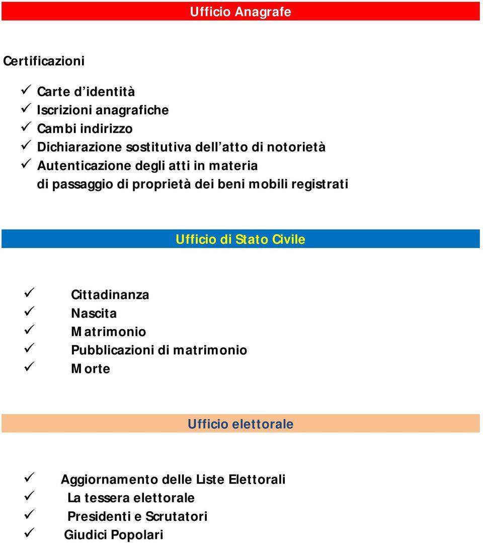 mobili registrati Ufficio di Stato Civile Cittadinanza Nascita Matrimonio Pubblicazioni di matrimonio Morte