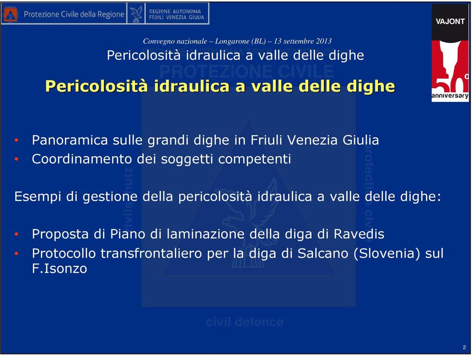 soggetti competenti Esempi di gestione della pericolosità idraulica a valle delle dighe: Proposta di Piano