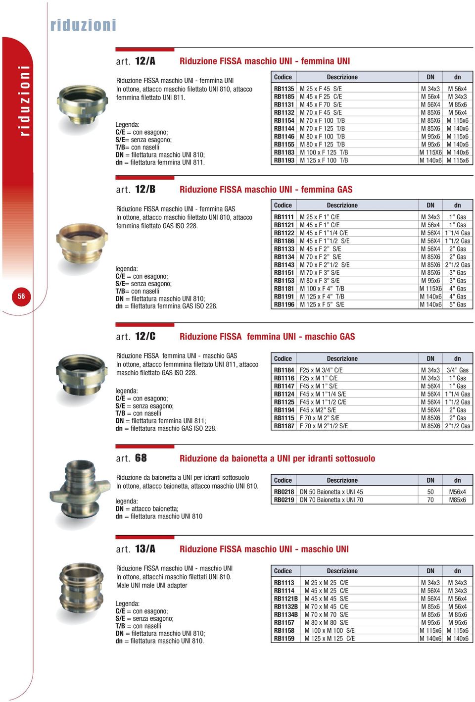 RB1135 M 25 x F 45 S/E M 34x3 M 56x4 RB1185 M 45 x F 25 C/E M 56x4 M 34x3 RB1131 M 45 x F 70 S/E M 56X4 M 85x6 RB1132 M 70 x F 45 S/E M 85X6 M 56x4 RB1154 M 70 x F 100 T/B M 85X6 M 115x6 RB1144 M 70