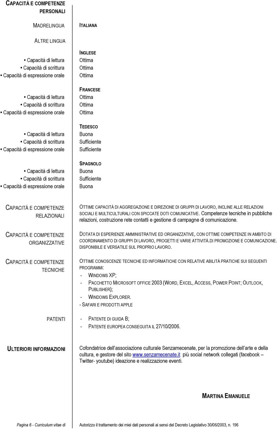 Competenze tecniche in pubbliche relazioni, costruzione rete contatti e gestione di campagne di comunicazione.