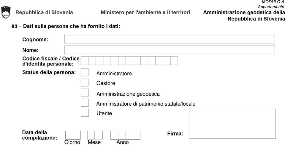 Dati sulla persona che ha fornito i