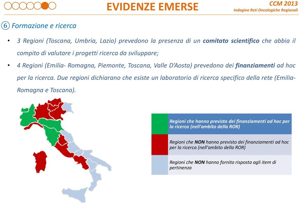 Due regioni dichiarano che esiste un laboratorio di ricerca specifico della rete (Emilia- Romagna e Toscana).