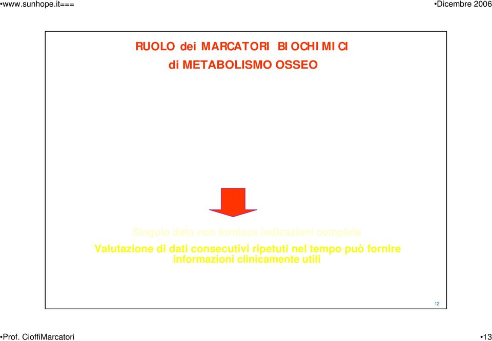 risposta terapeutica Singolo dato non fornisce indicazioni complete Valutazione di dati