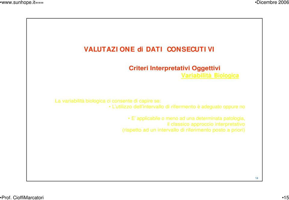 Variabilità Biologica La variabilità biologica ci consente di capire se: L utilizzo dell intervallo di