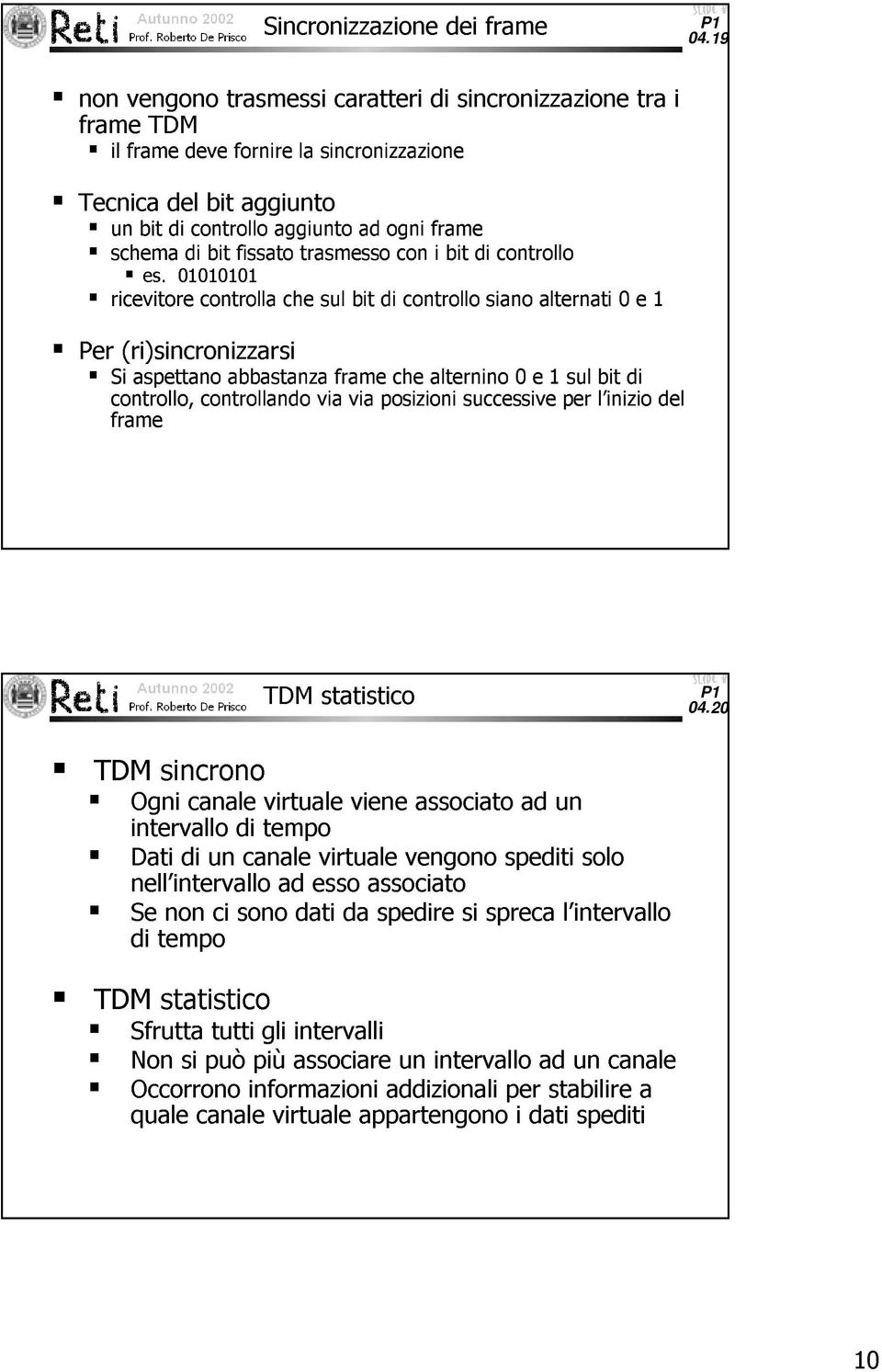 fissato trasmesso con i bit di controllo es.