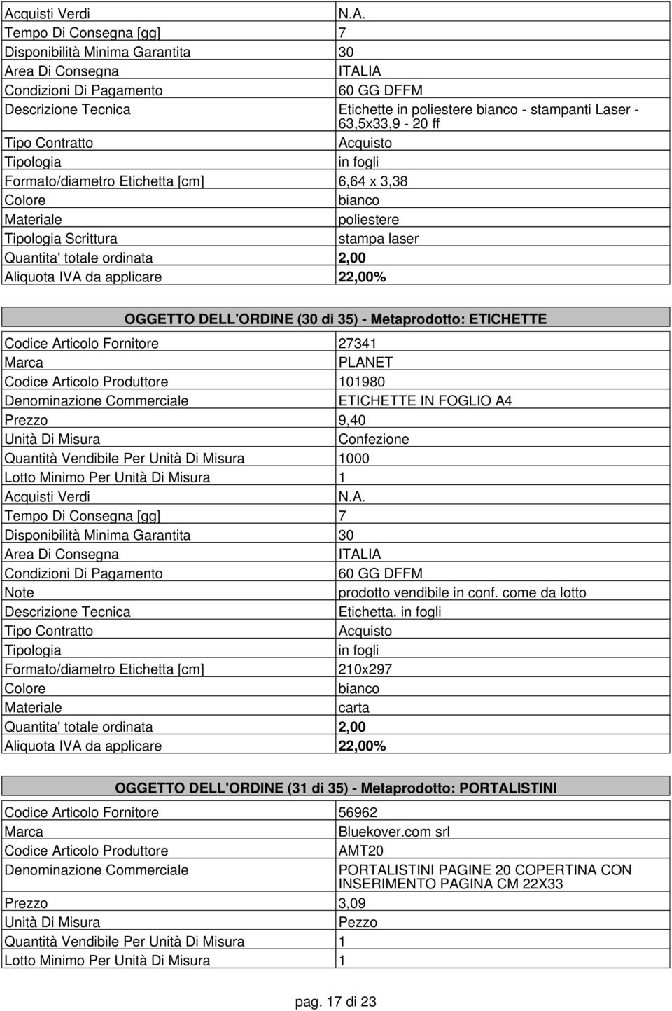 Per 1000 Lotto Minimo Per 1 Disponibilità Minima Garantita 30 Note prodotto vendibile in conf. come da lotto Etichetta.