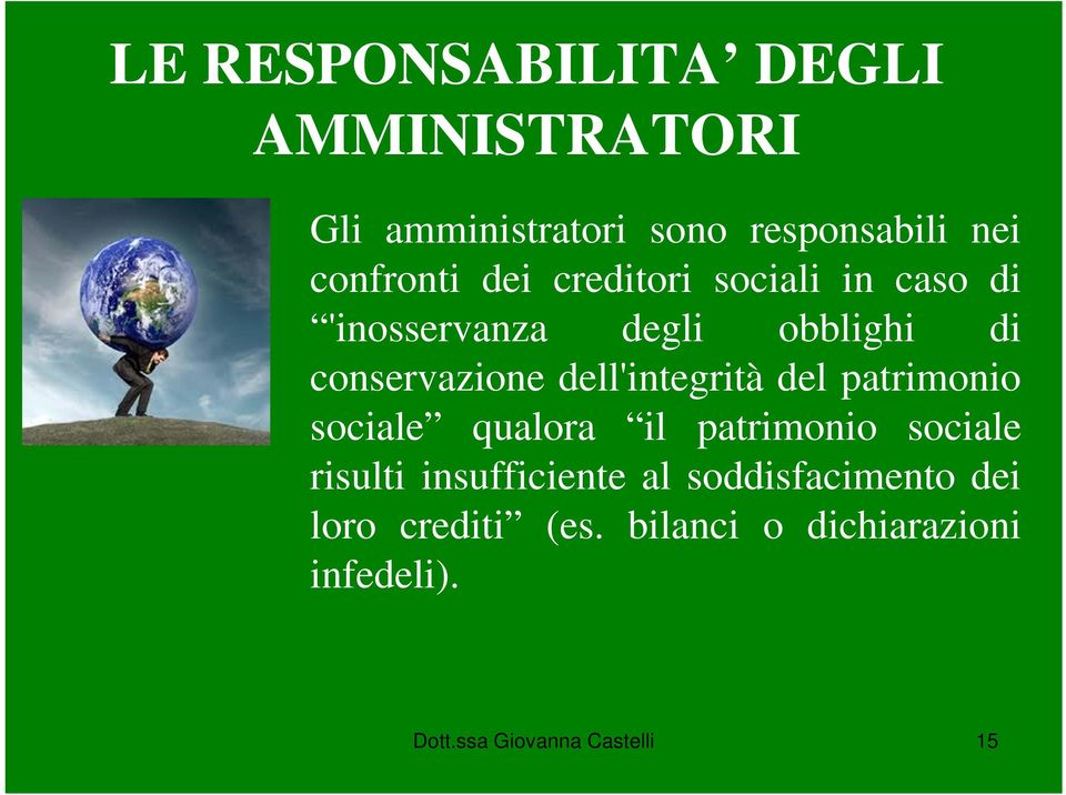 dell'integrità del patrimonio sociale qualora il patrimonio sociale risulti insufficiente