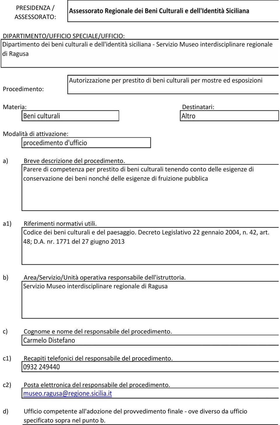 attivazione: procedimento d'ufficio a) Breve descrizione del procedimento.