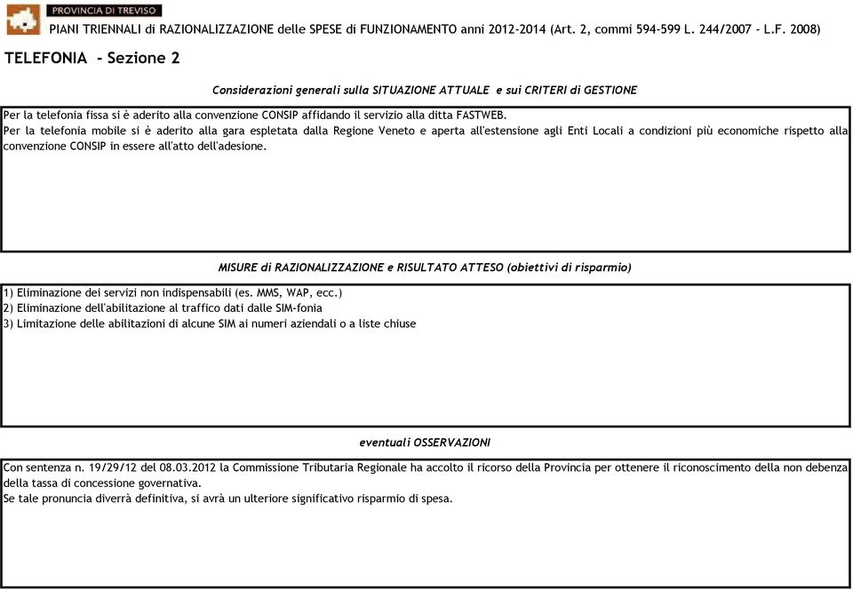 dell'adesione. 1) Eliminazione dei servizi non indispensabili (es. MMS, WAP, ecc.