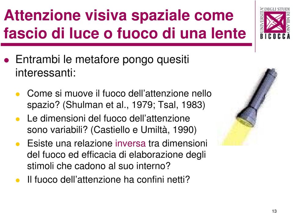 , 1979; Tsal, 1983) Le dimensioni del fuoco dell attenzione sono variabili?