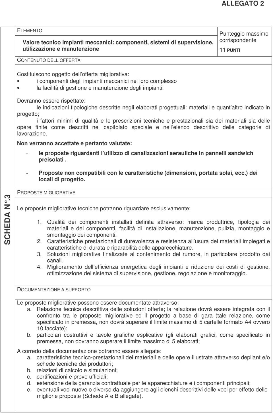 le indicazioni tipologiche descritte negli elaborati progettuali: materiali e quant altro indicato in progetto; i fattori minimi di qualità e le prescrizioni tecniche e prestazionali sia dei