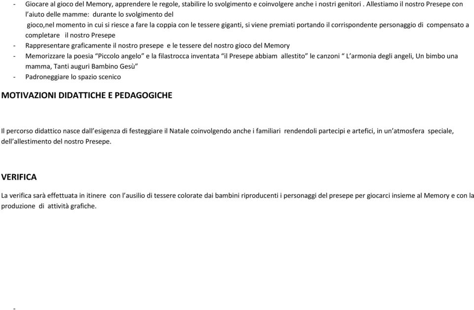 corrispondente personaggio di compensato a completare il nostro Presepe - Rappresentare graficamente il nostro presepe e le tessere del nostro gioco del Memory - Memorizzare la poesia Piccolo angelo