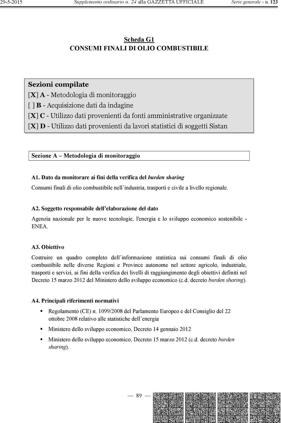 Dato da monitorare ai fini della verifica del burden sharing Consumi finali di olio combustibile nell industria, trasporti e civile a livello regionale. A2.