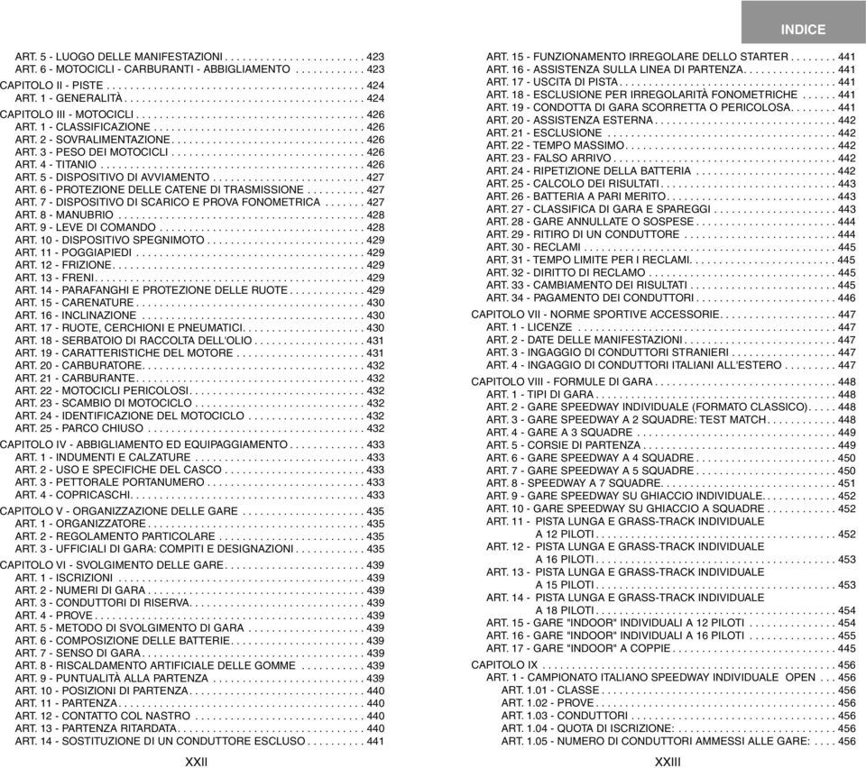................................ 426 ART. 3 - PESO DEI MOTOCICLI................................. 426 ART. 4 - TITANIO............................................. 426 ART. 5 - DISPOSITIVO DI AVVIAMENTO.