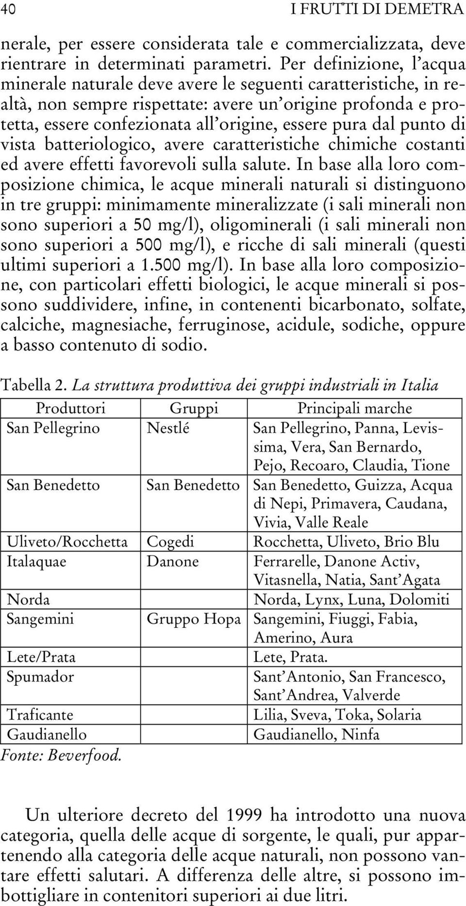 dal punto di vista batteriologico, avere caratteristiche chimiche costanti ed avere effetti favorevoli sulla salute.