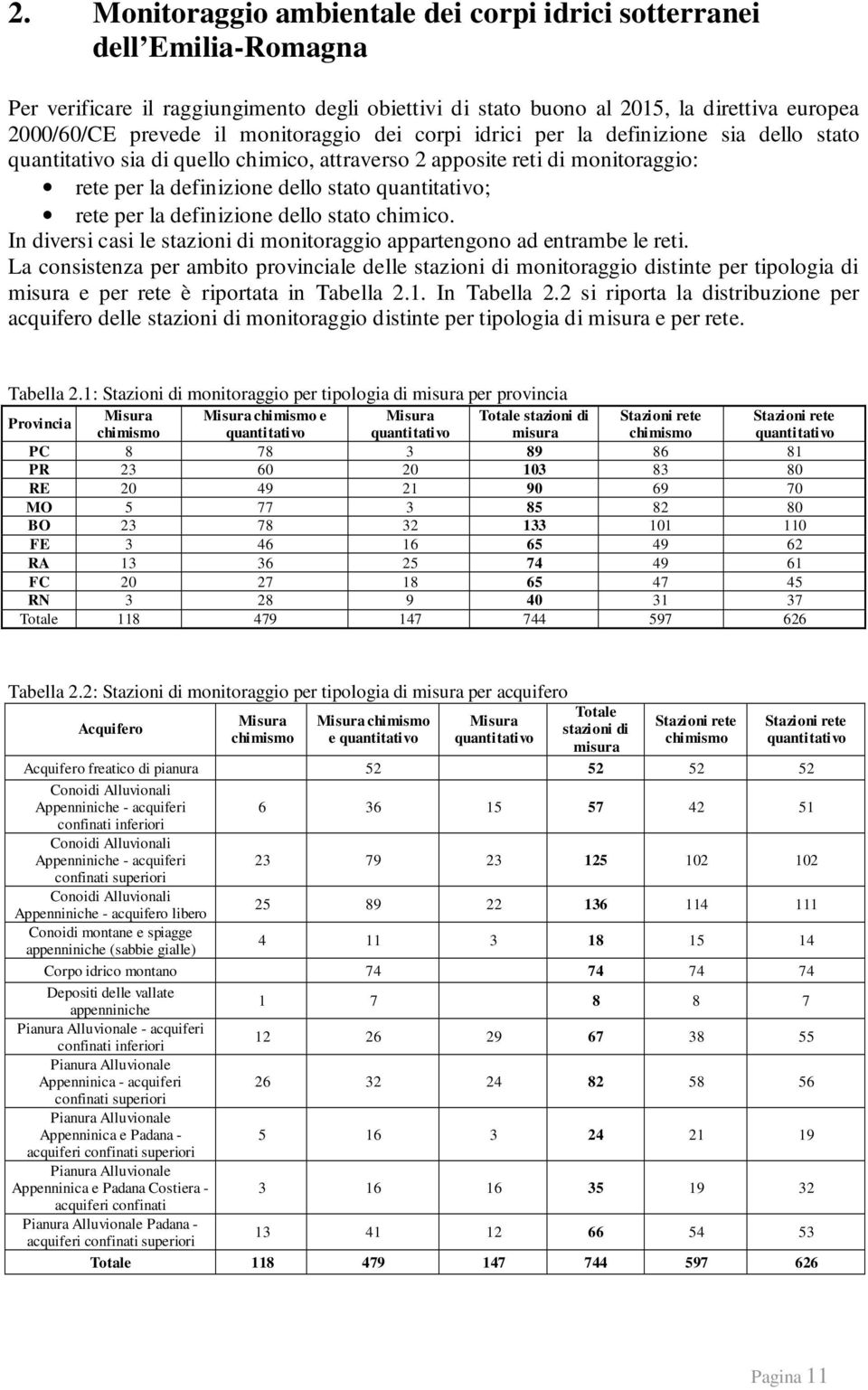 per la definizione dello stato chimico. In diversi casi le stazioni di monitoraggio appartengono ad entrambe le reti.