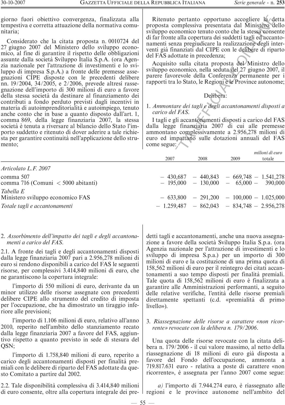 (ora Agenzia nazionale per l attrazione di investimenti e lo sviluppo di impresa S.p.A.) a fronte delle premesse assegnazioni CIPE disposte con le precedenti delibere nn.