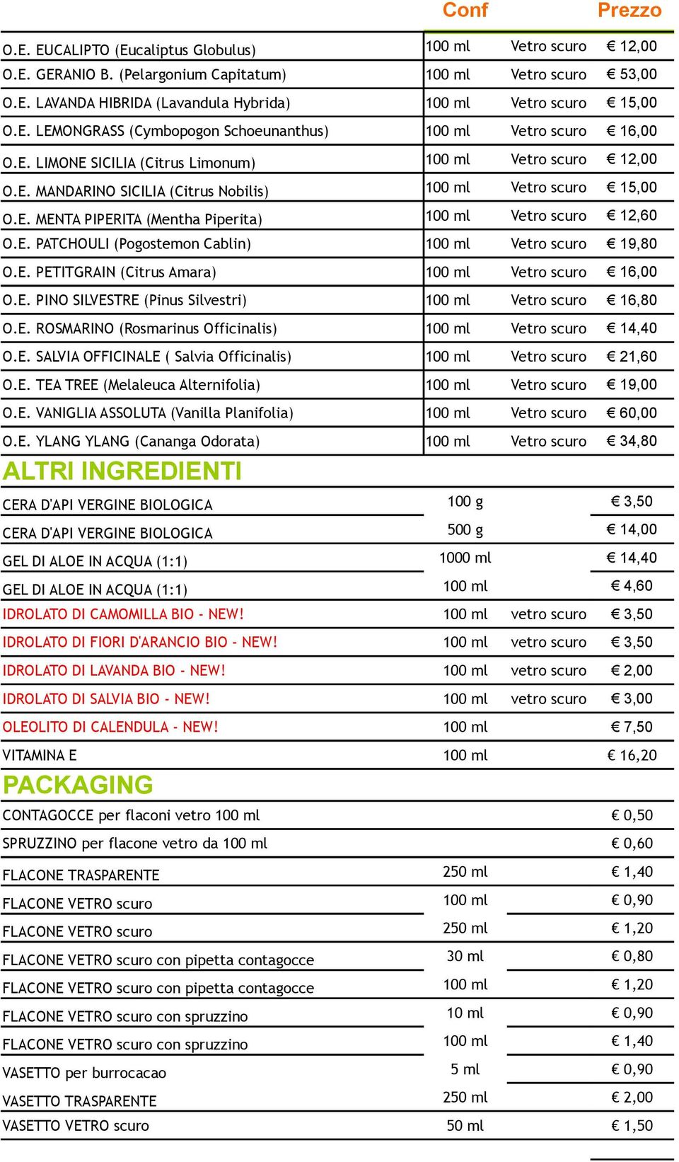 scuro 16,00 100 ml Vetro scuro 12,00 100 ml Vetro scuro 15,00 100 ml Vetro scuro 12,60 100 ml Vetro scuro 19,80 O.E. PETITGRAIN (Citrus Amara) 100 ml Vetro scuro 16,00 O.E. PINO SILVESTRE (Pinus Silvestri) O.